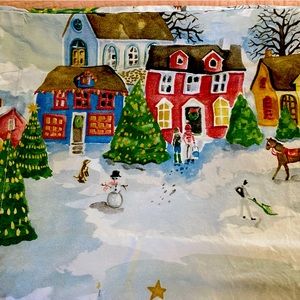 Two Pottery Barn Christmas Village Pillow Cases